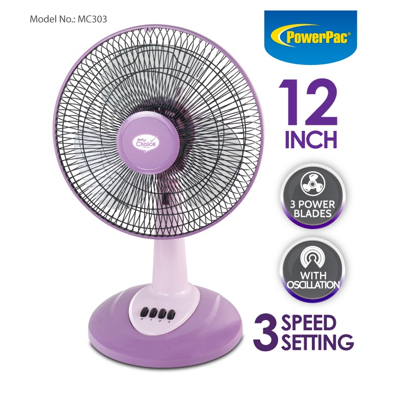 My Choice PowerPac Table Fan, Desk Fan 12 Inches with Oscillation (MC303) Shopee Singapore