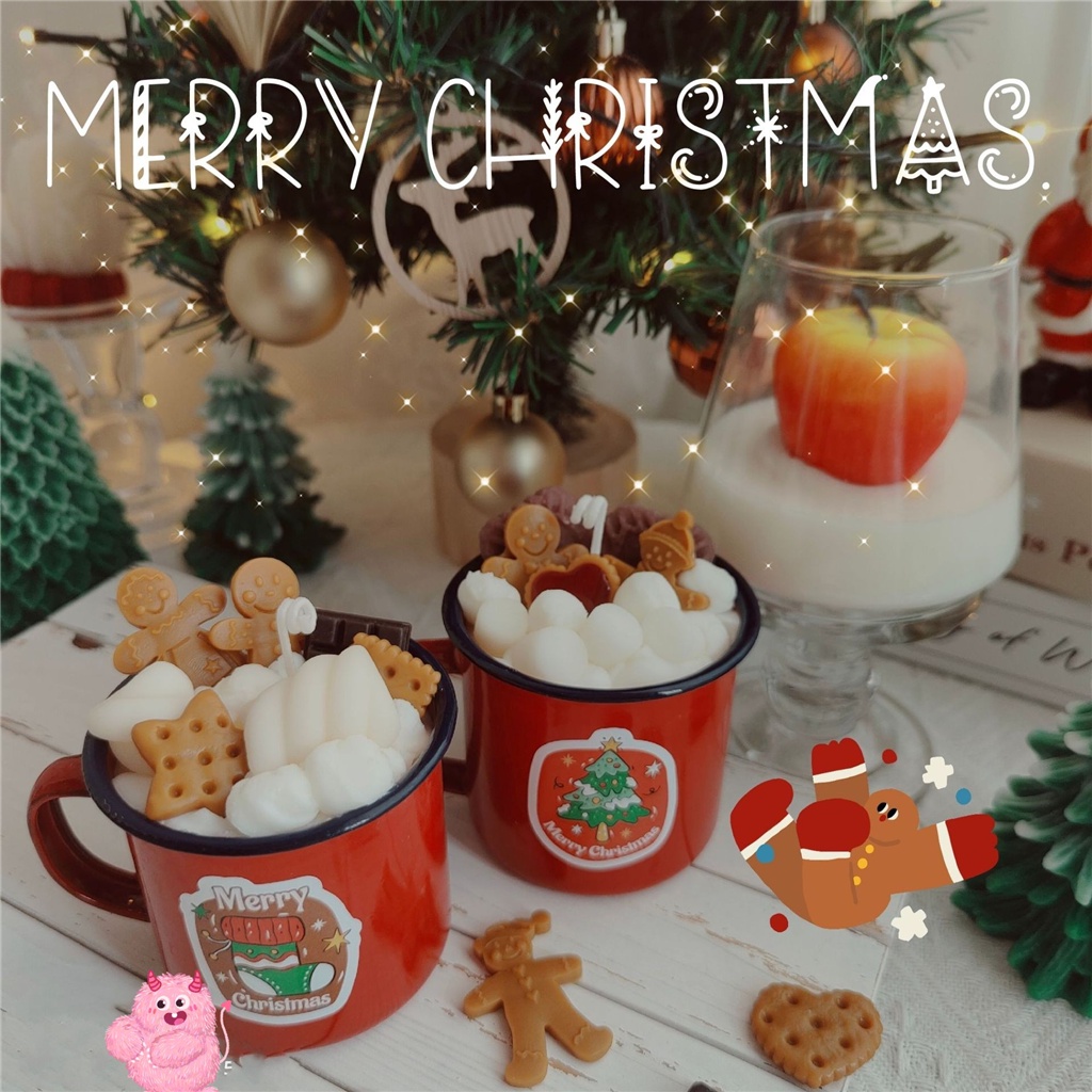 Christmas candle creative gingerbread marshmallow decoration with hand