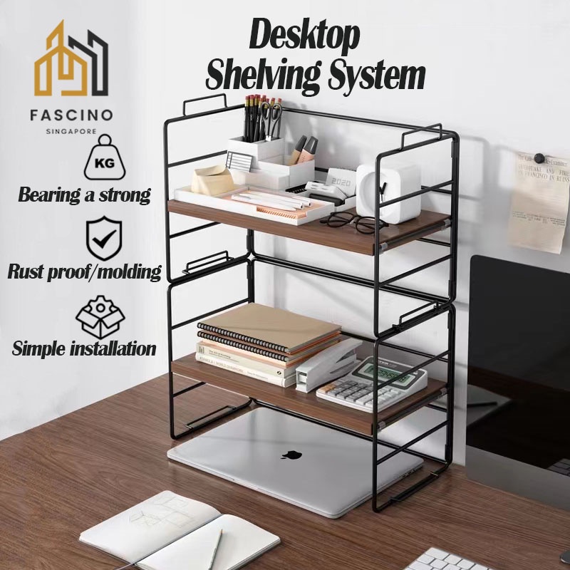 【SG】Metal Table Shelf Organiser Desk Shelf Desktop Shelving Table ...