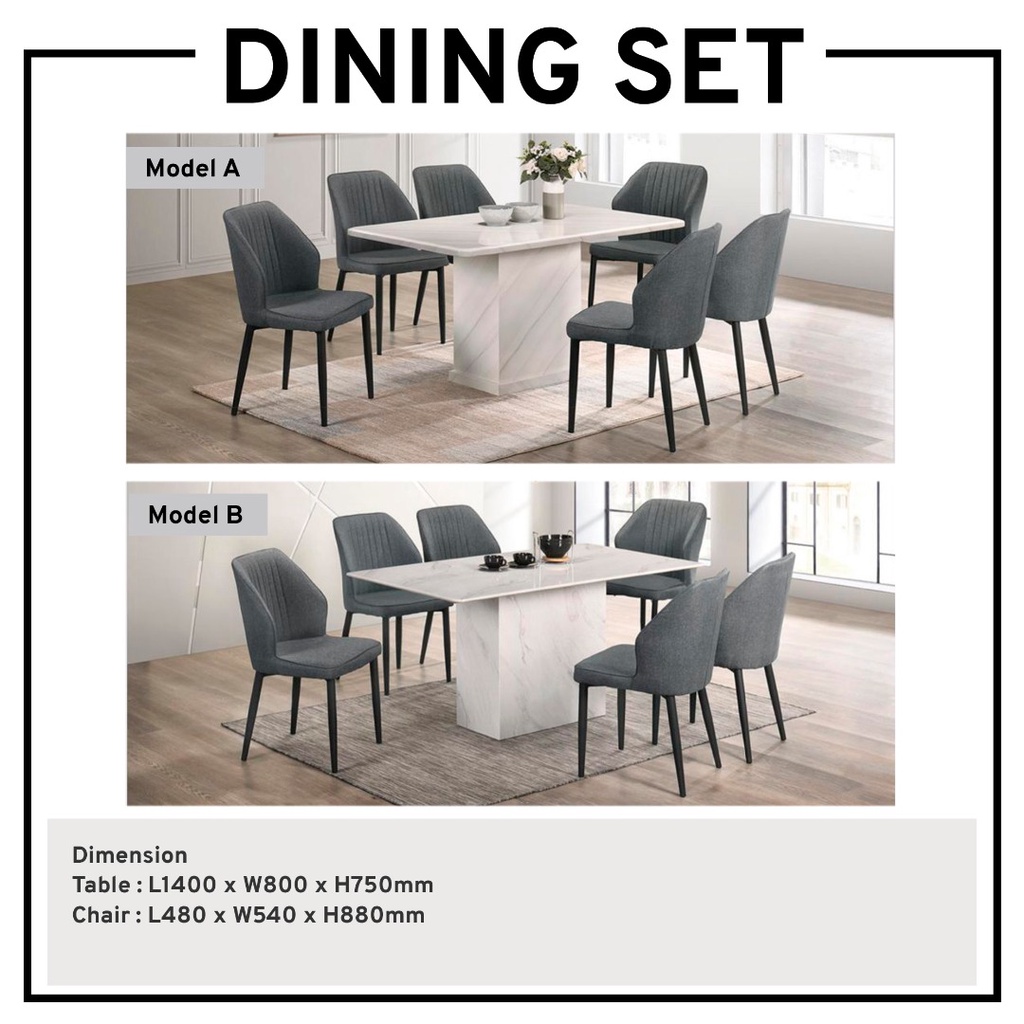 Dining Set 1+6 Marble Dining Table With Marble Leg Rectangle Table 6 ...