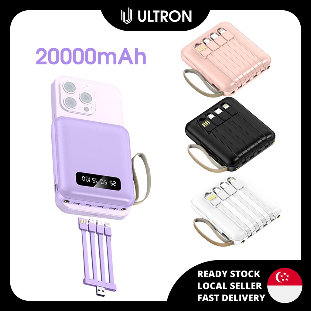 SG🚚 Mini Power bank 20000mAh with 4in1 DETACHABLE Cables