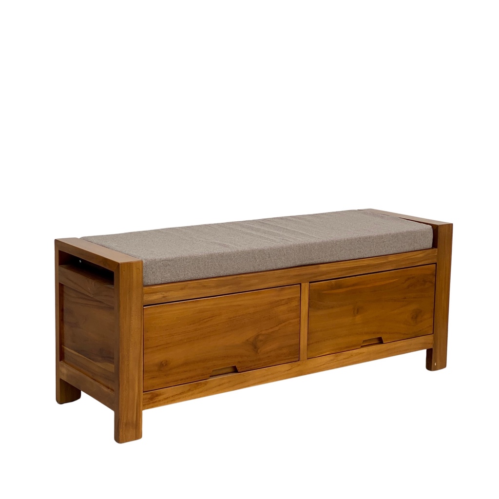Einfach Solid Wood Storage Bench with Washable Fabric Cushion Hand