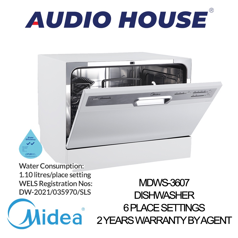 MIDEA MDWS3607 DISHWASHER 6 PLACE SETTINGS COLOUR WHITE WATER