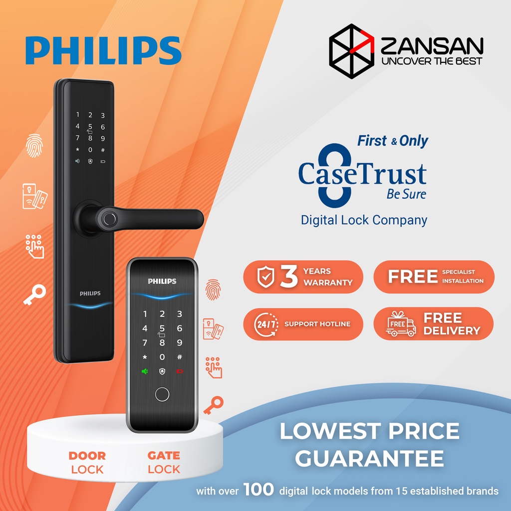 Philips 7300 Digital Door Lock [Optional 5100K Gate Lock] [4 Ways to