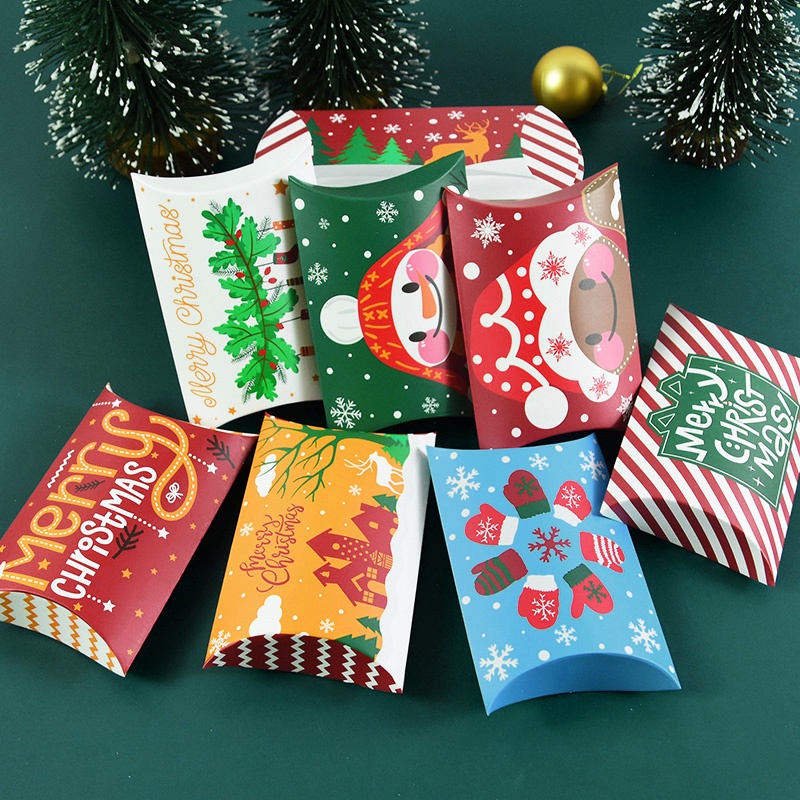 10Pcs Merry Christmas Candy Pillow Boxes / Chocolate Snack Packaging ...