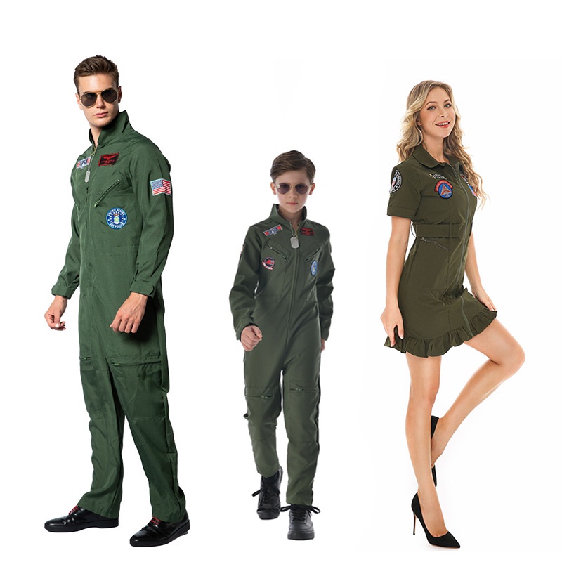 Adult Kid Army Green American Military Pilot Uniform Women Men Nasa 