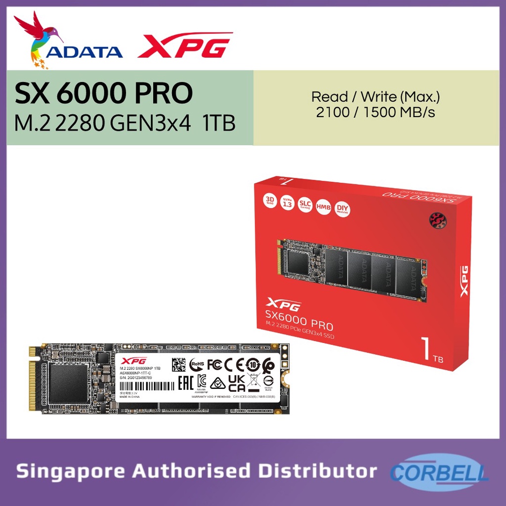 ADATA XPG SX6000 Pro PCIe Gen3x4 2280 SSD R/W speed up to 2100