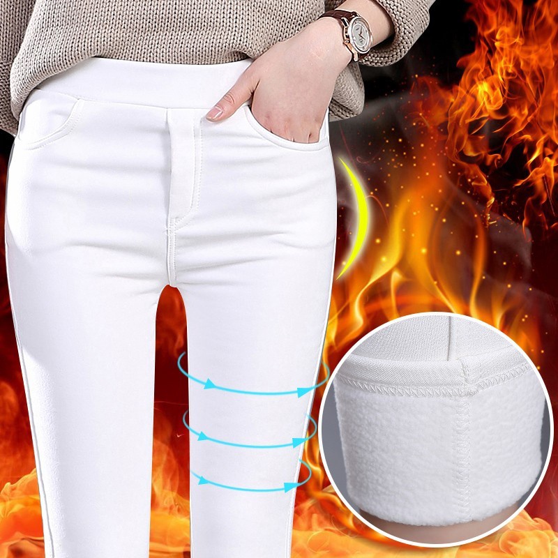 ROCKYSTUDIO Legging large size white plus velvet thickening leggings