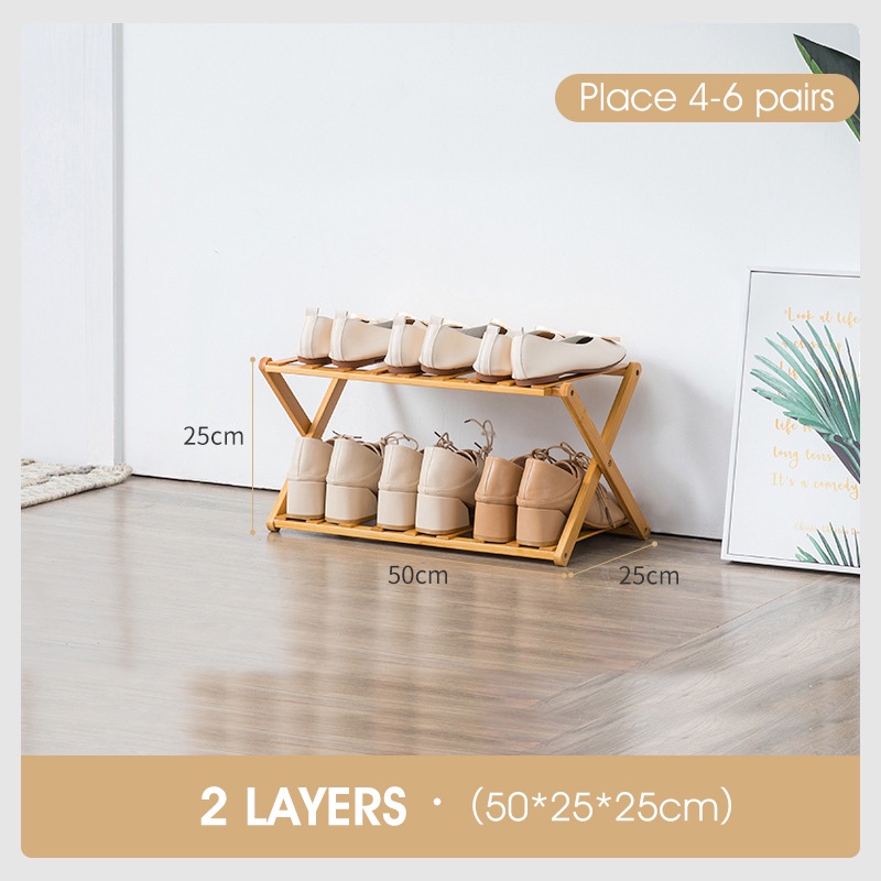 Bamboo Foldable Shoe Rack No Installation Multi-layer Space Saving Easy ...
