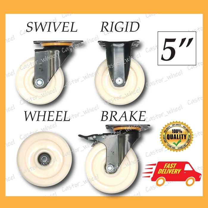 5'' (125mm) HEAVY DUTY BANGFA NYLON SWIVEL/RIGID/BRAKE CASTOR/CASTER ...