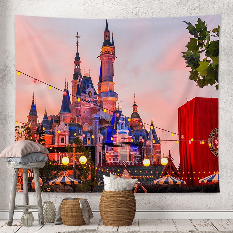 Disney castle girl heart background cloth room bedroom living room decoration tapestry wall decoration wall hanging tapestry Shopee Singapore