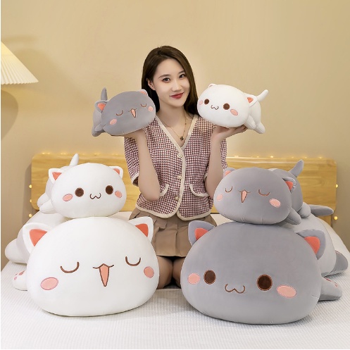 Cute peach cat soft toy white cat plush toy doll cartoon lying down cat ...