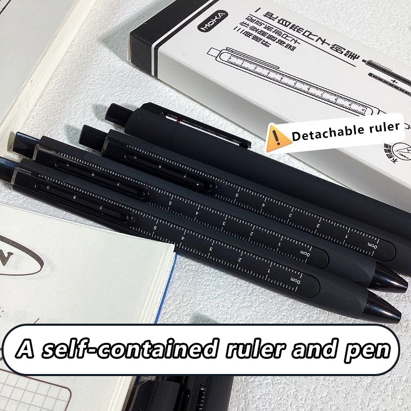 Ins Gel Pen Black Pen With Ruler / Multi-functional Press Pen Ballpoint ...