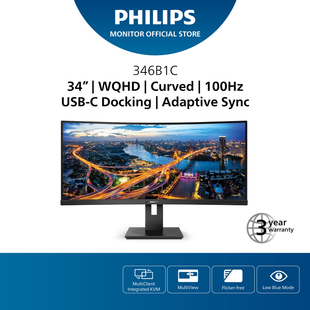 Philips 346B1C 34" USB-C Docking 100Hz WQHD Multi-View KVM Adaptive ...