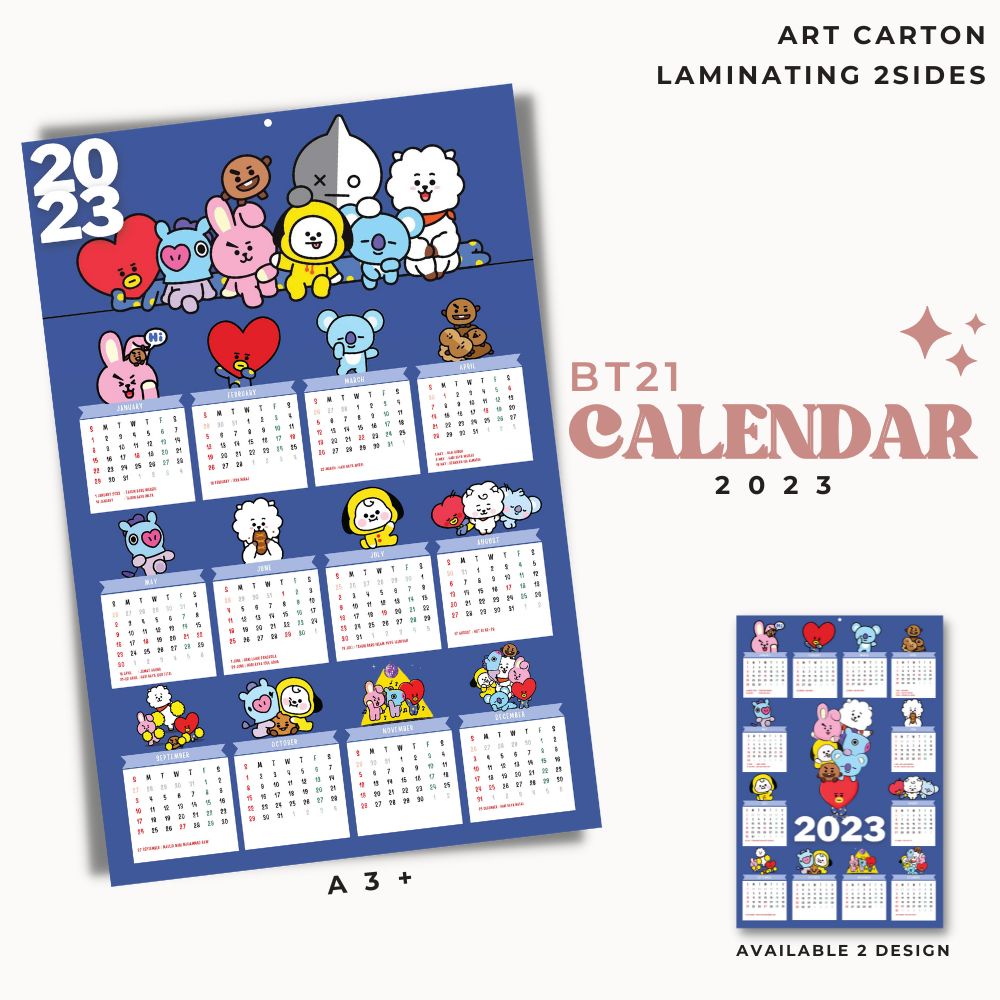 2023 KPOP BT21 Calendar+Lamination 2 Sides IDOL KOREA UNOFFICIAL TATA