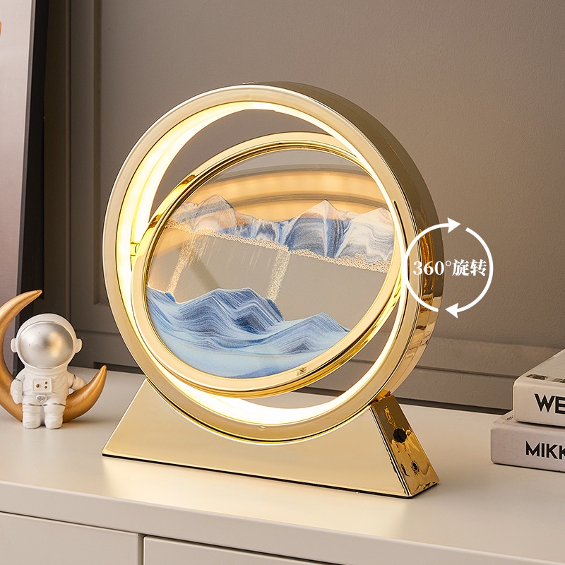 [Toronto2] STOC Round Flowing Sand Painting Night Light Decoration Small Table Lamp Moving Sand Art Picture Round Glass 3D Hourglass Sand Art Frame Sandscape In Motion Display