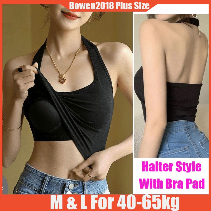 Tank Top For Women Women Solid Rib Neck Backless Crop Top Navel Suspender  Top Cotton Padded