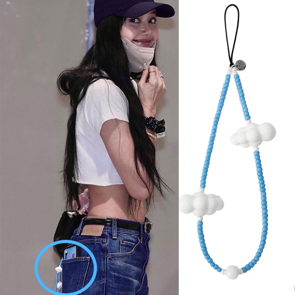 INS Blackpink Lisa Same Style Cloud Blue Mobile Phone Chain Anti-Lost Rope  Strap Lanyard Acrylic Bead Colorful Cell Phone Case Hanging Cord