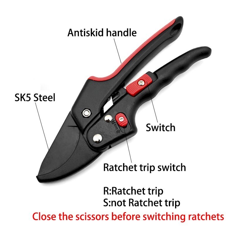 Adjustable Ratchet Skip Garden Pruning Shear SK5 Steel Cutter Labor ...