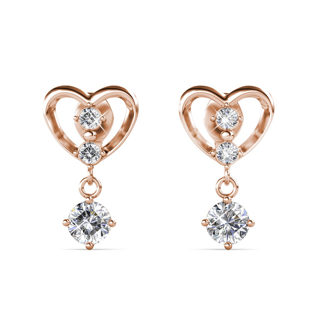 Hanging Love Earrings (Rose Gold)  - Made with Swarovski Crystals