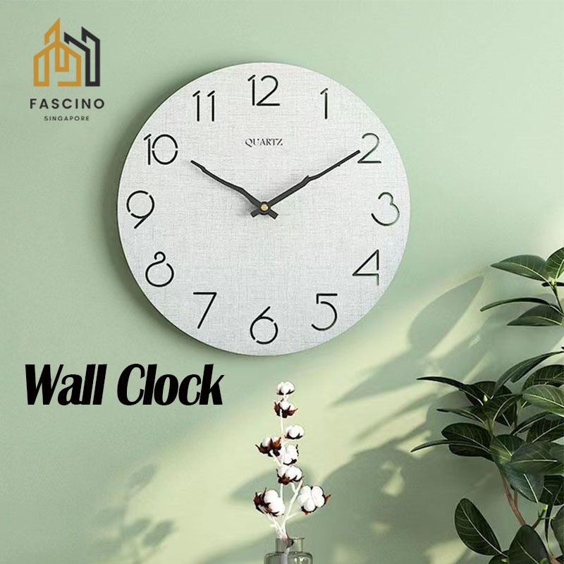 【SG】Wooden Clock Decorative Round NonTicking Silent Wall Clock Battery