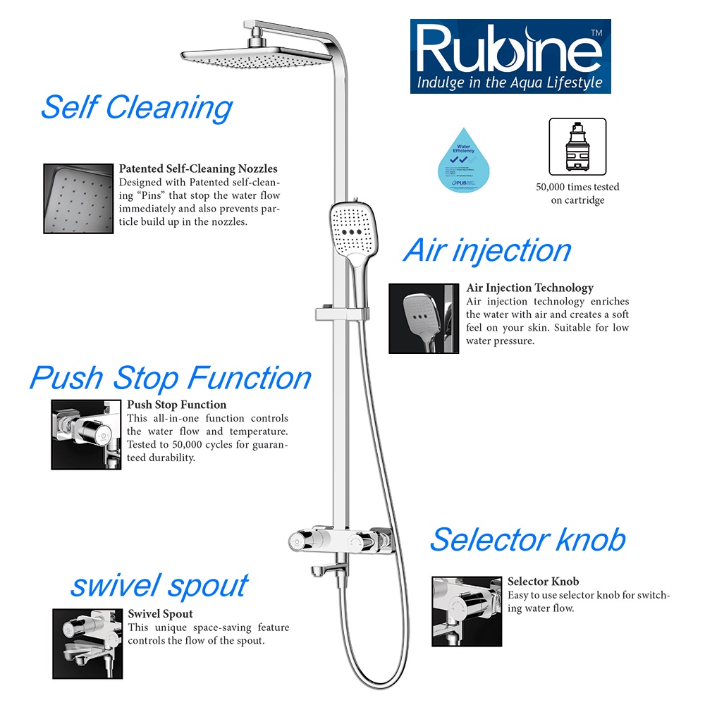 Rubine RSCPUSHSTOPS81CH rain Shower Set with hand shower and shower
