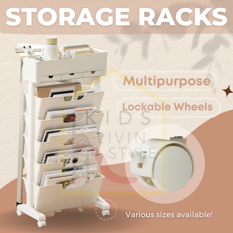Storage Rack Bookshelf | Multipurpose Trolley Organizer | with wheels ...