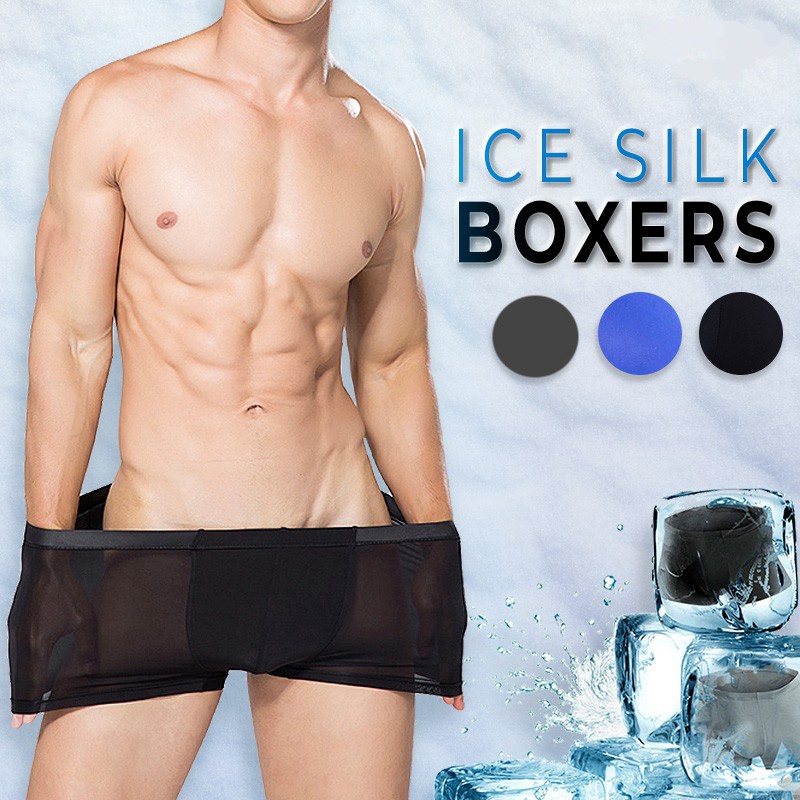 Korean Solid Color Men Ice Silk Boxer Seamless Underwear