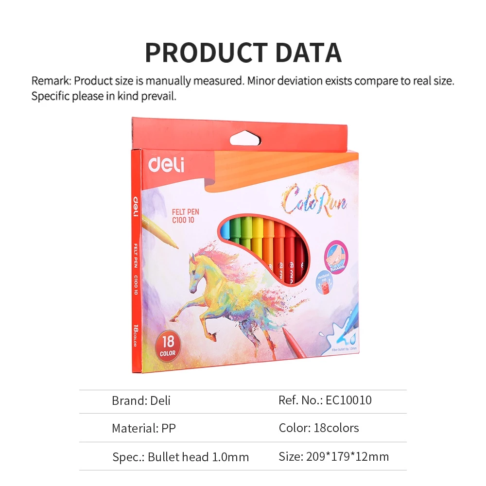 Deli Spidol 18 Warna Tidak beracun Warna Cerah EC10010 - Gambar 2