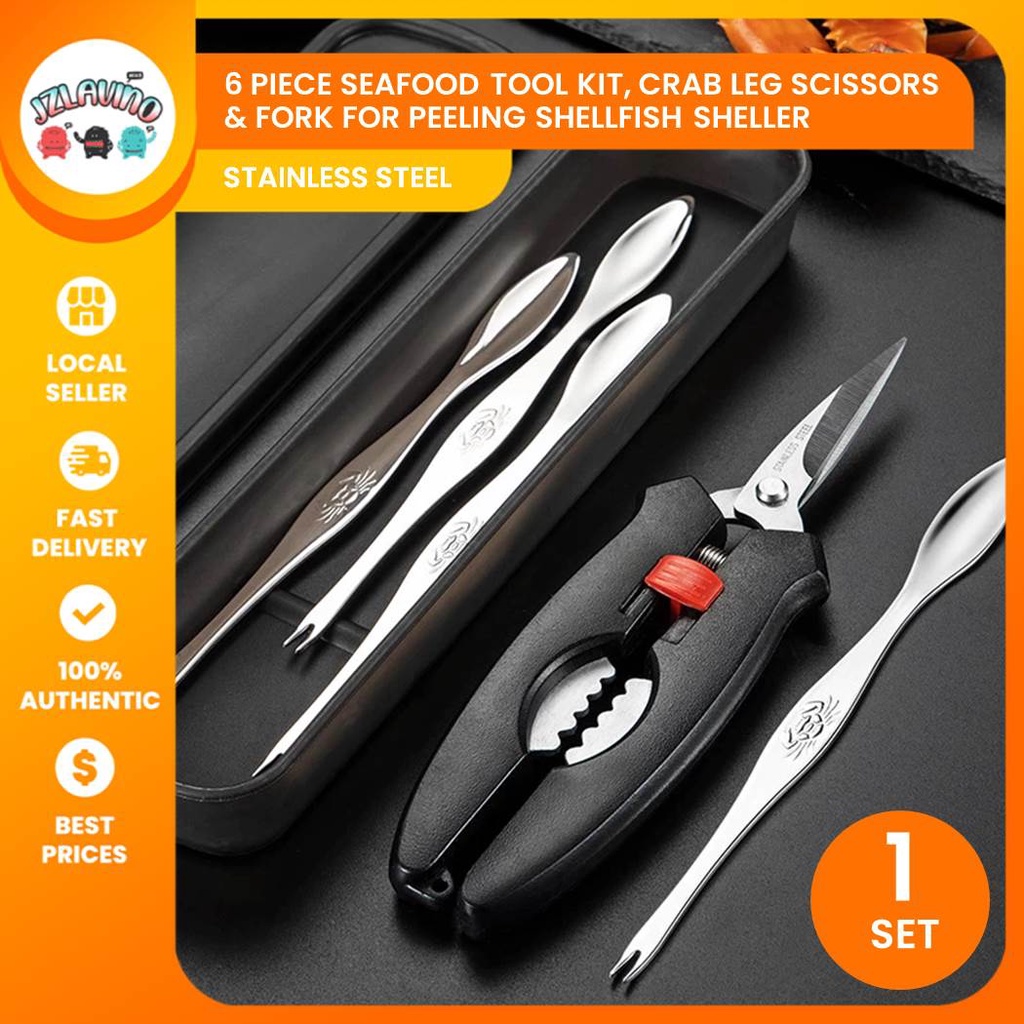 [Clearance]6 Piece Seafood Tool Kit, Stainless Steel Crab Leg scissors ...