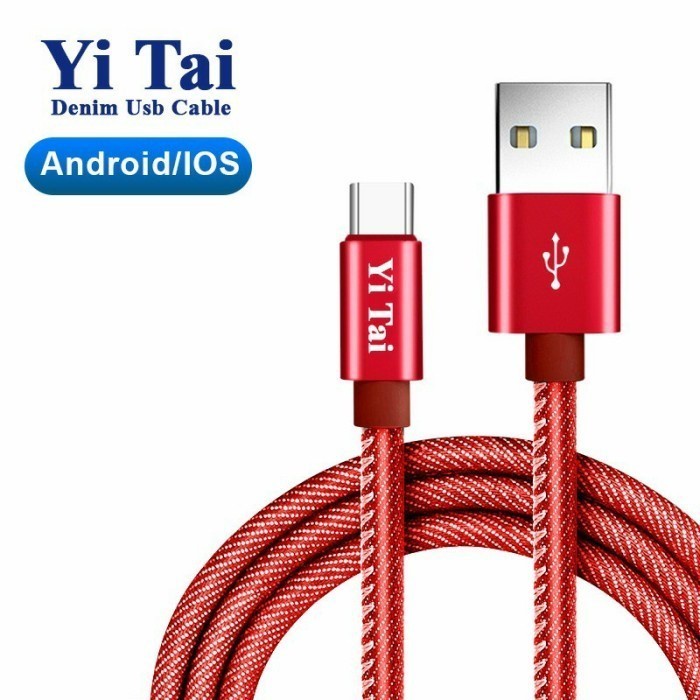 YI TAI - Kabel Data Type C Denim Fast Charging 25 cm - Gambar 2