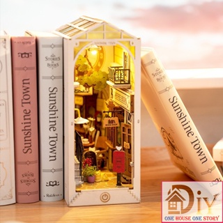 Robotime Book Nook DIY Dollhouse Bookends Model Kit LED Bookshelf Decor Kid  Gift