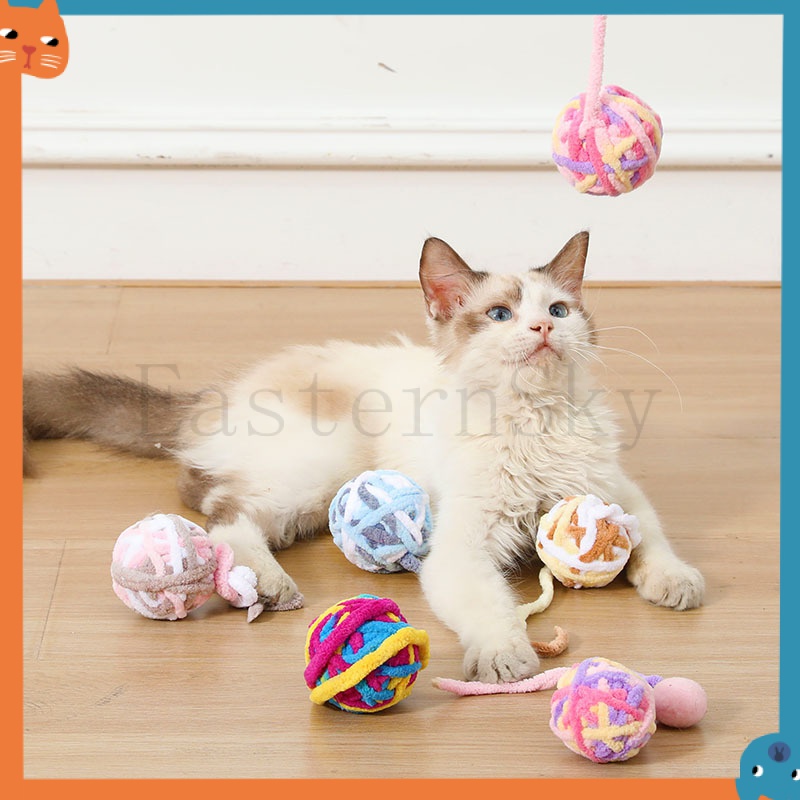 Pet wool ball with string cat toy tease cat stick cotton ball grinding ...