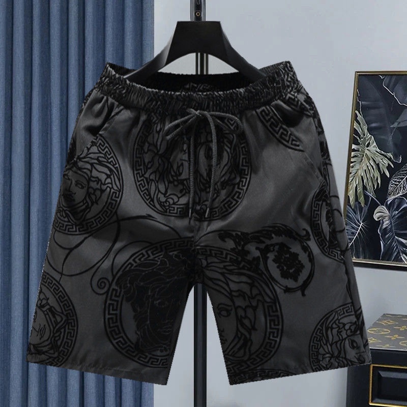 Flocking Shorts Men Summer Men's Outer Wear Casual Cropped Pants New Style European Goods High Quality Thin Straight Trendy