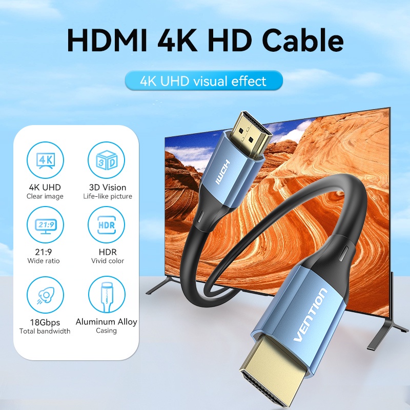 Vention Kabel HDMI Male to Male 4K HD HDR Metal Alloy Series Hgh Performance 0.75m 1m 1.5m 2m 3m 5m - Gambar 2