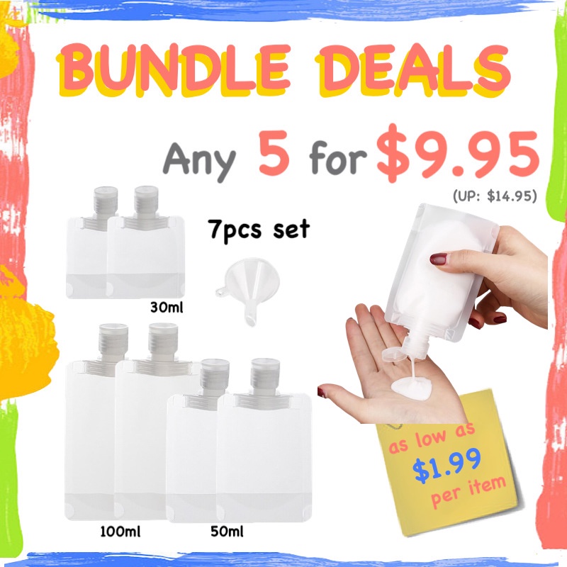 7pcs Set Refillable Travel Size Storage Bottle Container Pack For