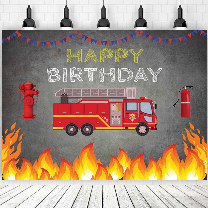 Fire Engine Birthday Backdrop Photography Baby Shower Kids Children Red ...