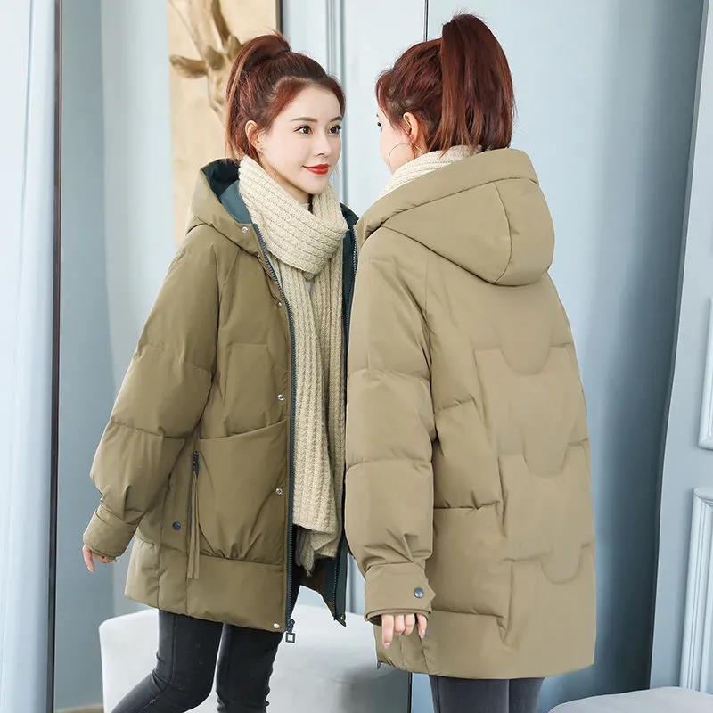 Down Cotton Jacket Women's Medium Long Winter Korean Version Loose ...