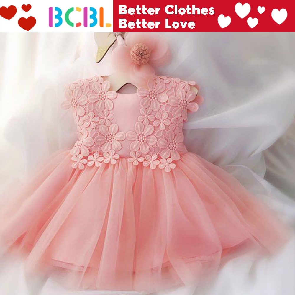 BCBL Baby Dress 1 Years Old Dress Skirt Pink Children Birthday Soft Yarn Princess Dress White Christening Dress 1 2 Years Shopee Singapore