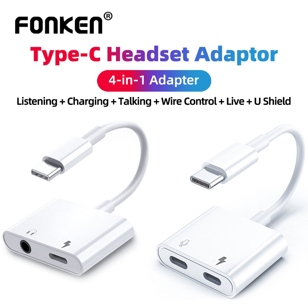 Fonken 2 in 1 Audio Splitter Cable Charging Adapter For Xiaomi Samsung ...