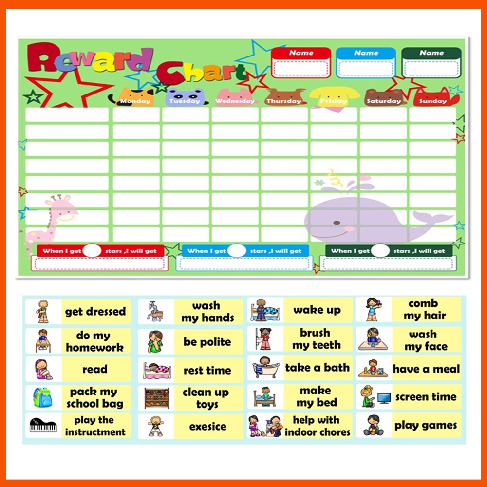 Reward Chart Magnetic Sticker Wall Card Learn English Word Picture ...
