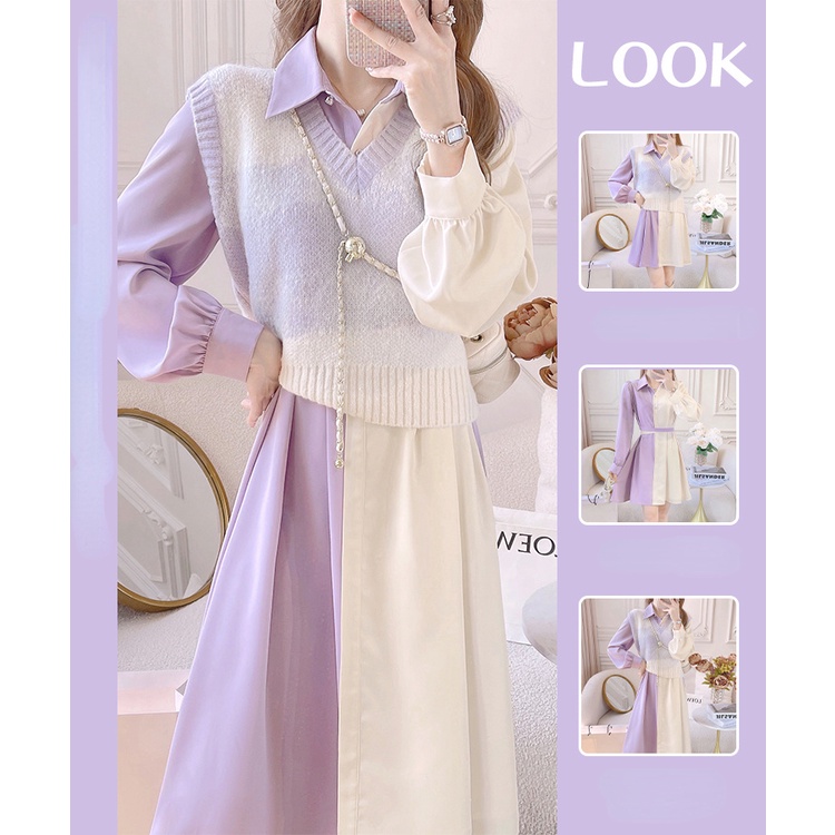 Vest dress suit new design sense vest with shirt dress asymmetric fashion two-piece set female clothing