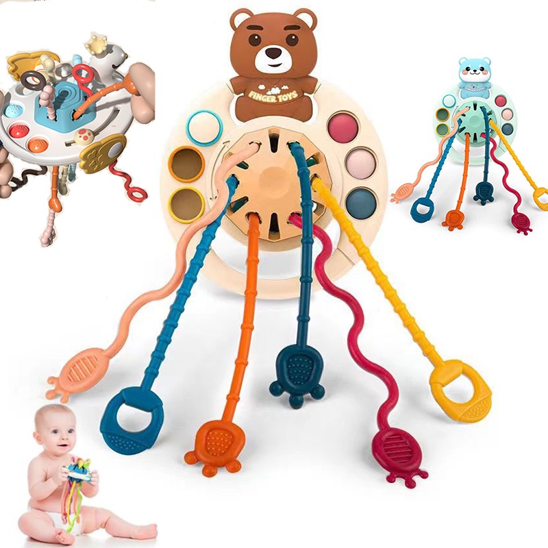 Montessori Toys Pull String Sensory Toys Baby 6 12 Months Silicone ...