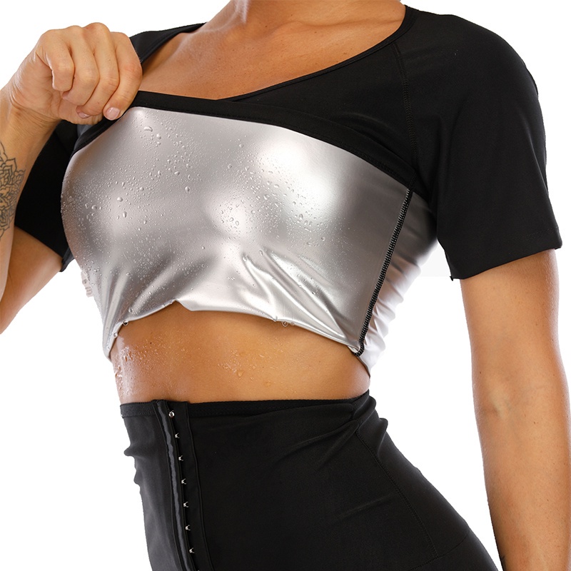 Sauna Shirt for Women Short Sleeve Sweat Suit for Weight Loss Compression Waist Trainer Workout Slimming Body Shaper Shopee Singapore