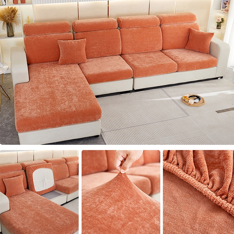 Chenille Thick Fabric Sofa Cushion Cover Solid Color Elastic Sofa Cover Personality Slipcover Matching Washable Couch Cover Shopee Singapore