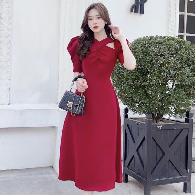 CNY 2024 Red Cross Neck Party Dress With Chest Ruffle With Real   Sg 11134201 22100 687rnkh4bbjvc7