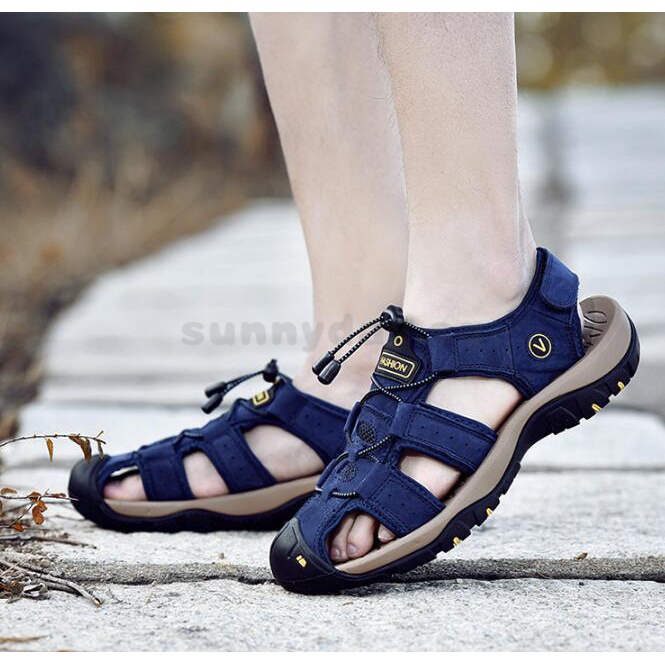 Men Shoes Sandals Breathable Leather Sandals Slippers Dual-Use ...