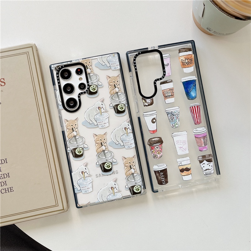 Samsung Galaxy S23 Ultra Plus S22 Ultra S20 S21 Ultra Plus S20+ phone case TiFY【Coffee Cat mug】Cute cartoon TPU Transparent Shockproof soft protec Cover