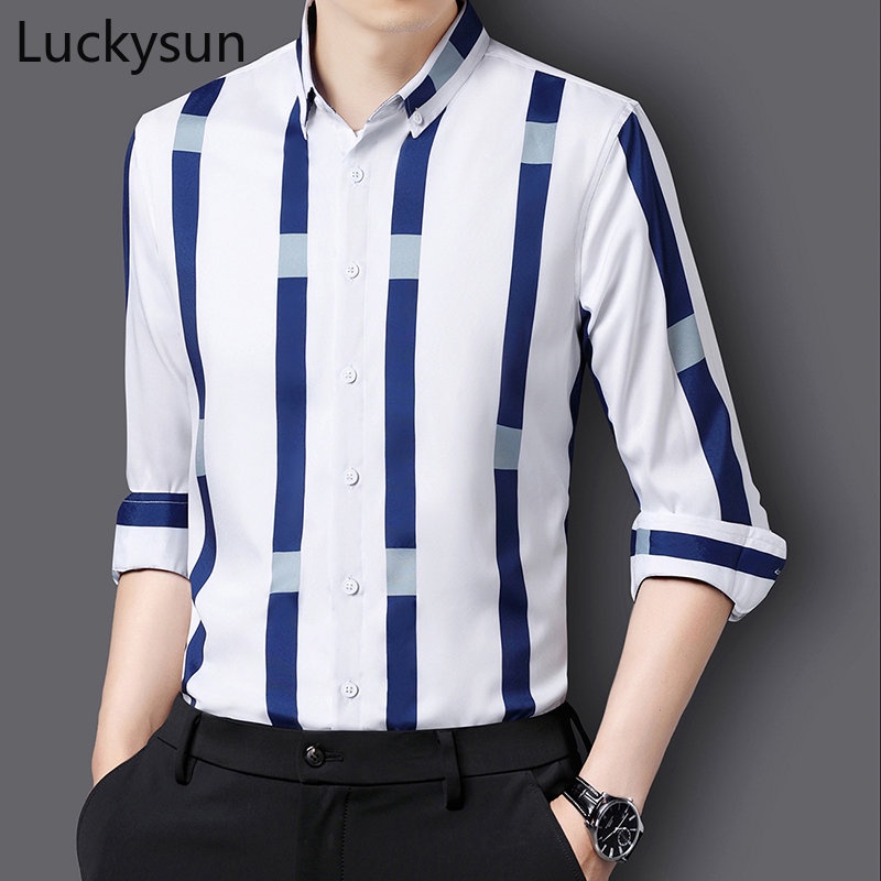 Ready Stock] Formal Shirt Men Korean Regular Fit Striped Long Sleeve Shirts  Skin Friendly and Breathable Man Top