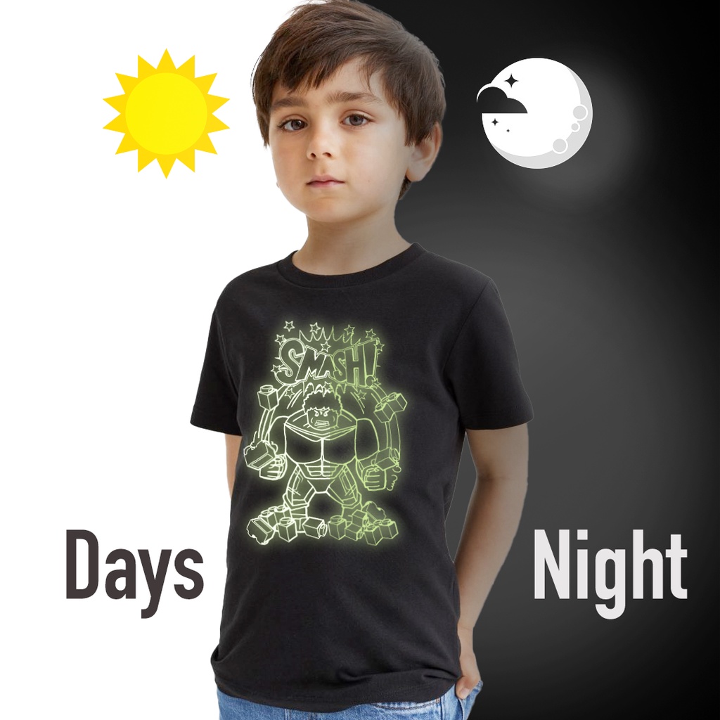 Kids Cartoon Roblox Luminous T-shirt Boy Summer Short Sleeve Glow In Dark  Tops Glowing Cotton Clothes